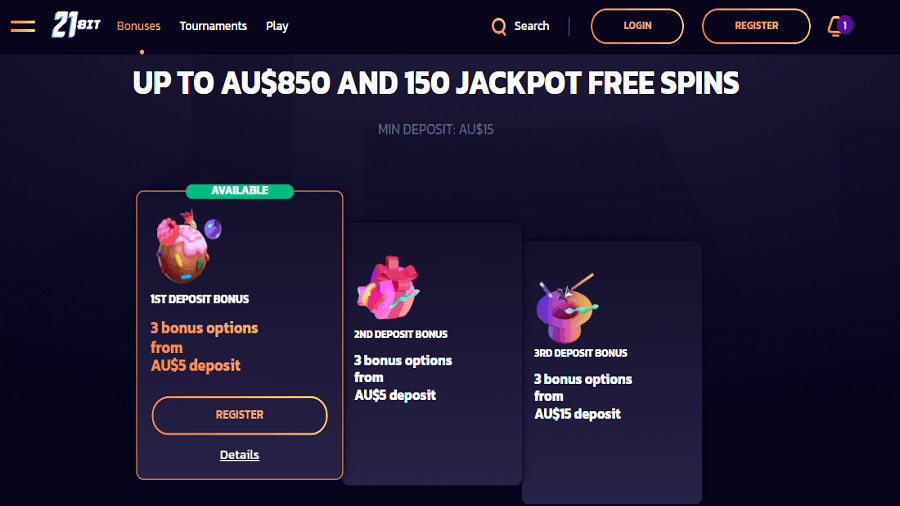 21Bit Casino $5 deposit casino bonus
